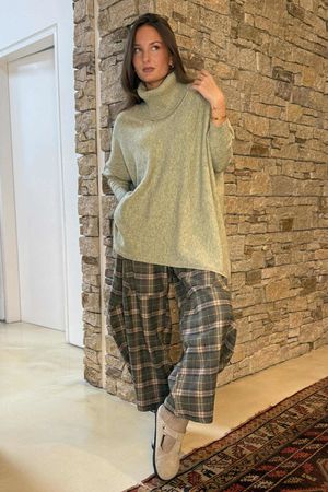 Patrick Plaid Brushed Cotton Barrel Pant Khaki 